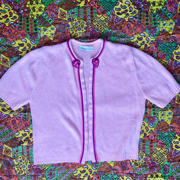 1960s Pink & Purple Cropped Bolero Sweater with ILGWU Tag - Picture 1 of 3